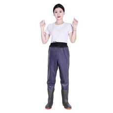 優選 女士齊腰下水褲加厚半身超輕防水服雨褲釣捕魚褲水叉連體雨鞋耐磨 副廠商品, 齊腰褲-腰部透氣 65絲藍羅紋,37