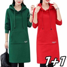 1+1 여성원피스 후드 기모 긴팔원피스 롱원피스 맨투맨 티 롱티 ZBW25120554 36