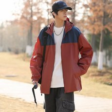 ATSTYLE 冰絲防曬外套 撞色連帽薄款透氣運動衣, 紅藍 ,2XL