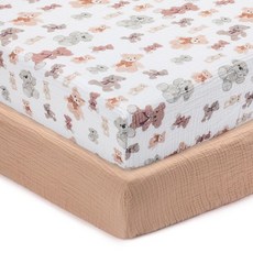 LollyBanks Fitted Crib Sheets 2 Pack Soft and Breathable 100% Cotton Muslin Crib Sheets Neutral, Bear Hugs 2 Pack