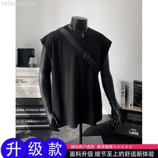 白色條紋坎肩背心男款夏季美式無袖v領t卹肌理感健身運動針織汗衫