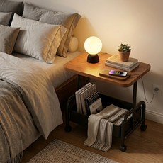 해송 이동식 철제 트롤리 목재상판 2단 다용도 선반 40cmx30cmx53.5cm, 다크브라운