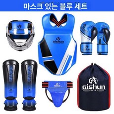 카프킥 미트 로우킥 레그킥 복싱 장비 두꺼운 보호대, 마스크 포함 6개 세트 블루, S