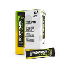 BODYARMOR Flash IV 전해질 패킷 레몬 라임 - 무설탕 음료 믹스 1인용 팩 코코넛 워터 파우더 (15개), BODYARMOR Flash IV 전해질 패킷, 레몬