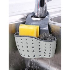 싱크대 수도꼭지 배수 바구니 무타공 걸이 가방 조절 가능 주방 스폰지 보관함 정리함, 하얀색