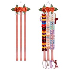 OOSAKU 여아용 헤어 리본 홀더 머리띠 정리함 후크 포함 헤어 클립 행거 보관함 아기방용 벽걸이 장식 (3-Hua-DH), 3-hua-DH