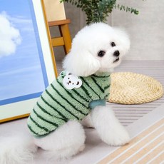 SAN寵物 韓風條紋絨衣 狗狗服裝 秋冬兩腿衣, 綠色,S, 1個