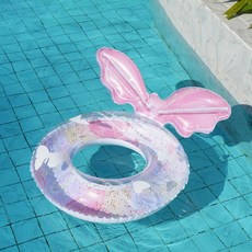 兒童加厚游泳圈 寶寶防側翻坐圈 Happy Summer, 背靠蝴蝶翅膀粉色70 30到70斤, 1個
