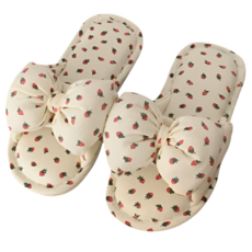 리프하나 프리미엄 린넨 EVA 딸기리본 거실화, 화이트, 260mm