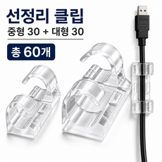 오브린 전선정리 클립 선정리 홀더 중형 특대형 혼합세트, 투명, 60개