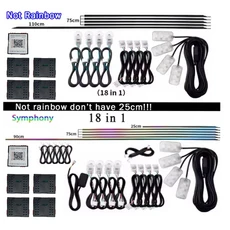 6/10/14/18 in 1 LED 자동차 실내등 RGB 64색 아크릴 스트립 심포니 인테리어 무지개 분위기 램프 키트, 04 18in1, 02 Not Rainbow