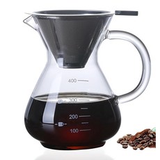 Desirable 필터 필요 없음 커피 서버 직화 OK 드립 커피 서버 종이 커피 필터 필요 없음 반복 사용한 스테인리스 필터 2층 메쉬 내열 유리 전자레인지 대응 식세기, 상세페이지 참조, 1개, 1ml