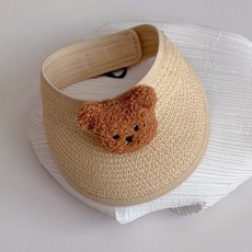 Bether's幼兒嬰兒夏季小熊遮陽帽 男童女童戲水泳池滾邊草編遮陽帽