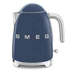 SMEG KLF03 전기 주전자 1.7L(7컵) 차 및 커피용 레트로 온수 보일러 빠른 끓임 자동 꺼짐 부드러운 오픈 뚜껑 360° 회전 베이스 조리대 - 매트 블랙, 네이비 블루