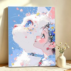 DIY그림그리기 명화그리기 캔버스 유화그리기세트 40 x 50cm, 1개, 018소녀와 고양이