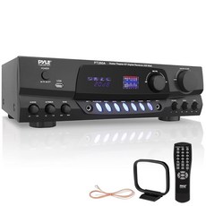Pyle 200W 홈 오디오 파워 앰프 - AM/FM 튜너가 있는 스테레오 수신기 - 에코가 있는 마이크 입력 2개 - 디지털 디스플레이 - EQ 컨트롤 - 리모컨 - 노래방, PYLE Pyle 200W 홈 오디오 파워 앰프 - A