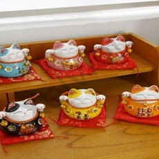 트레분 고양이 마네키네코 저금통 6종 장식품 가게오픈선물 동전먹는저금통 오픈선물, 스카이