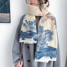 【送媽媽的禮物】2025新款水墨畫圍巾女冬款空調房披肩外搭圍脖加厚保暖學院風ins