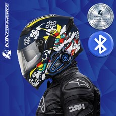 킥커머스 초경량 K21 블루투스 풀페이스 시스템 오토바이헬멧, 네이비해태