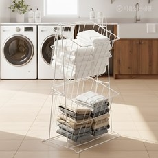 2단 철제 스텐 빨래바구니 빨래통 세탁바구니, 02 화이트