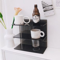 머그컵 진열장 3단 선반 수납장 홈카페 아크릴, 스몰 퓨어 그레이