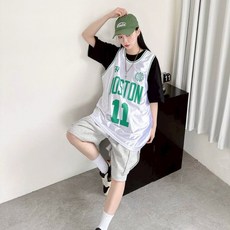 JES 韓國美式街頭滑感球衣BOSTON 11撞色滾邊親膚透氣無袖運動背心