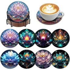 뭉시크 미니 보석십자수 컵받침 화려한 꽃, 연꽃, 1개