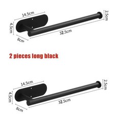 티슈홀더 종이홀더 욕실 주방용 스테인레스 스틸 타월 거치대 펀치 없음 벽걸이 롤 자체 접착 변기 보관 랙, 2PCS Lengthen Black