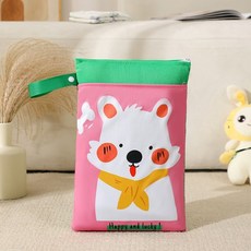 可愛動物雙層防水收納袋 嬰兒尿布袋 幼兒園衣物袋 多功能便攜包, 小熊-尿布袋