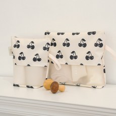 아이주 클리어파우치2종 세트 투명 방수 파우치 어린이집 파우치, 화이트체리