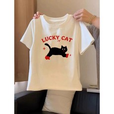 디자인 감각이 돋보이는 프린트 디자인의 정숄더 순면 반팔 여성용 봄/여름용 이너웨어 티셔츠 여름용 루즈하고 편안한 느낌의 티셔츠