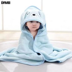 DFMEI 嬰童浴巾新生柔軟珊瑚絨春秋寶寶包被洗澡裹兒童帶帽斗篷吸水抱單, 1個, 藍色小狗(160克):80*80