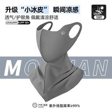 升級加大帽簷防曬漁夫帽、冰絲防曬口罩、防曬墨鏡三件套組 UPF 50+, 5.0冰感【深灰】透氣面罩UPF05+,戶外防曬必備【挺括有型/速乾透氣】