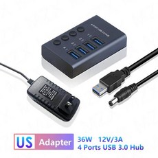 MZX USB A 3.0 허브 알루미늄 멀티 포트 스플리터 집중기 빠른 PD 충전기 전원 어댑터 C 스위치가 있는 다중 확장기 허브, [07]4 Ports HUB US, 10 4 Ports HUB US