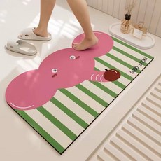 大象衛生間硅藻泥吸水墊浴室門口防滑家用腳墊洗手間廁所衛浴地毯, 1個, 條紋大象吃蘋果-粉
