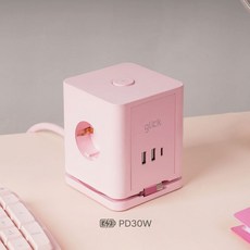 지클럭커 멀티마스터 롤플러스 큐브 3구 고용량 4000W C타입 USB 멀티탭 LP706PD, 1개, 큐브형 3구 핑크, 1.5m