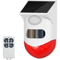 모션 센서가 있는 태양열 스트로브 알람 조명 사이렌 야외 알람 사이렌 리모컨 포함 120db 사운드 보안 사이렌 조명 IP67 방수 및 가정 농장 헛간 빌라 마당용, 조명 1개 + 리모컨 1개