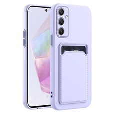 TSAYGFK 삼성 갤럭시 S25 엣지 케이스 미니멀리스트 신용 카드 홀더 TPU 실리콘 긁힘 방지 슬림 카드 슬롯 지갑 케이스 보호 커버 폰 케이스 S25 엣지 5G 6.7인, Samsung A34 5G, 퍼플