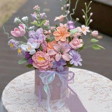 만화경 손뜨개 꽃다발 DIY 뜨개실 세트 수제 선물, 자색 구름 꽃다발 (꽃통 제외), 재료 도구 설명서 가이드