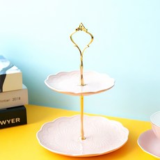 골드핑크 케이크 스탠드 2단 디저트 받침 타워 층 홀더 파티 서빙 케이 터링 진열, 본상품