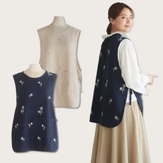 AREEZEN 브랜드공정 미니 앞치마 옆트임 체형커버 플라워 공방 유니폼, 1개, 꽃네이비