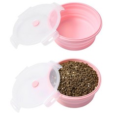 Joyinjojo 뚜껑이 있는 접이식 강아지 그릇 소형 중형 대형견을 위한 휴대용 여행용 강아지 그릇 2팩 실리콘 접이식 야외 개 고양이 사료 물 그릇 캠핑 하이킹 도로, S, 핑크, 1개