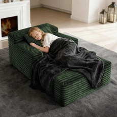 114.4cm(45인치) 긴 의자 라운지 의자 실내 코듀로이 덮개를 씌운 뼈 없는 소파 베드 딥 시트 슬리퍼 소파 독서 의자 거실 침실 영화 방을 위한 작고 편안한 클, 초록색