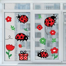 PVC 정전기 창문 스티커 아동 취향 시리즈 디자인 거실 침실 아이 방 인테리어 120x30cm, 무당벌레