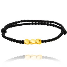 簡約金色珠子黑色繩子手鍊 手工編織手繩 時尚百搭