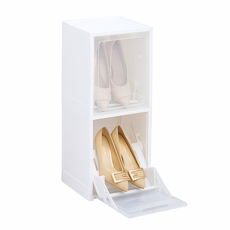 透明翻蓋可堆疊鞋盒，簡約白色鞋子收納盒，多功能鞋櫃整理箱, 兩格, 1個