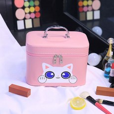 화장품 가방 휴대용 귀여운 여성용 보관 상자, 샤오 마오 스퀘어 박스-핑크 매체