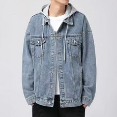 남녀공용 2컬러 베이직 커플 후드 청 데님 자켓 flo3+1tFt
