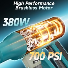 [고압 세차건] 250Bar 브러시리스 전동 고압 세척기 건 4단 변속 가정용 자동차 세차용 물 분사 마키타 18V 배터리용, [01] 옵션1