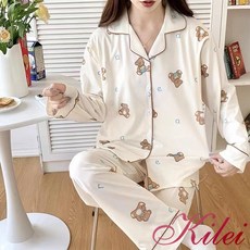 Kilei 字母熊牛奶絲哺乳長袖睡衣組